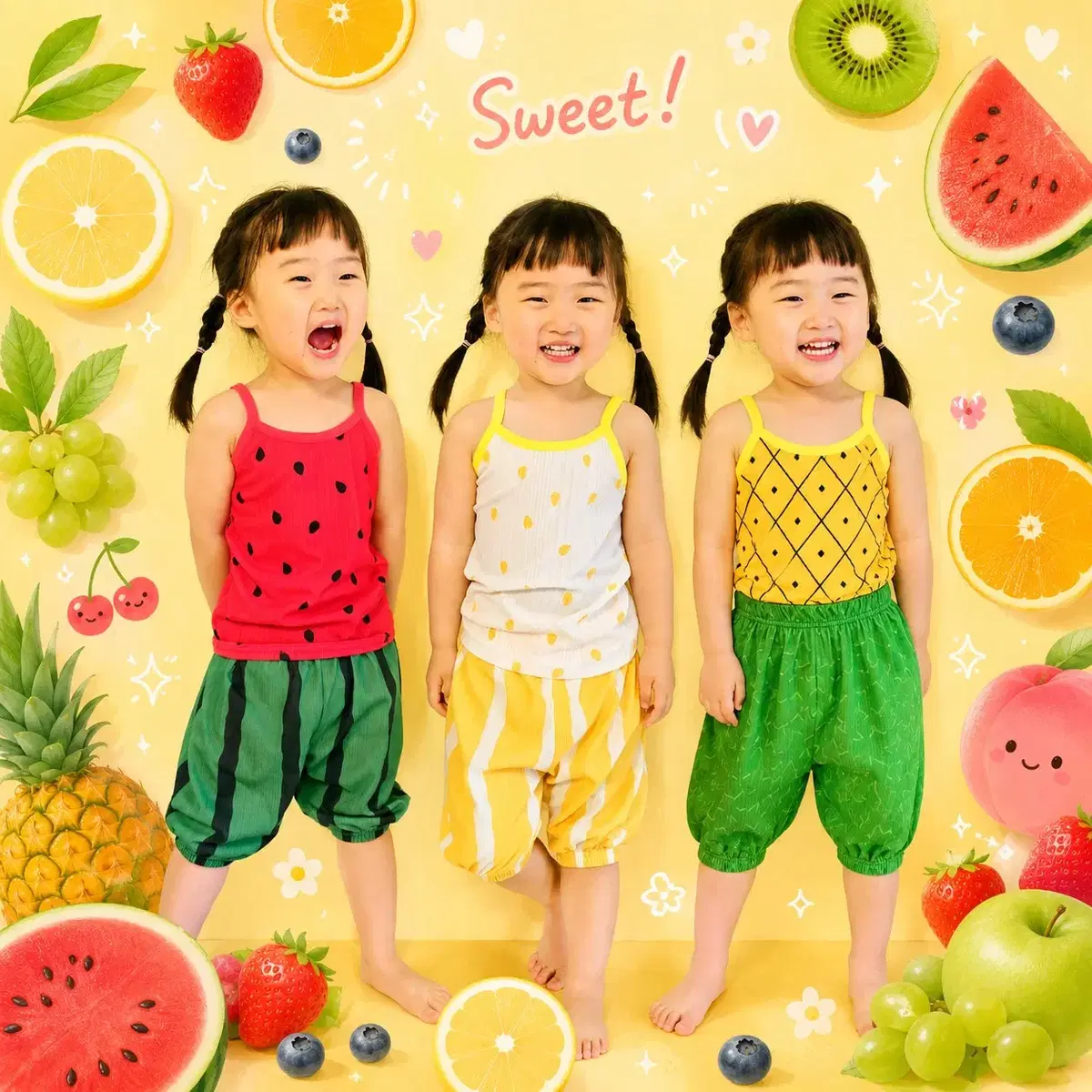 유아 여름 과일 나시 상하복 3종 (새상품)