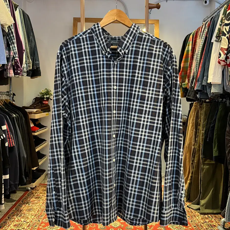 [XL] EDDIE BAUER 네이비 원포켓 체크셔츠