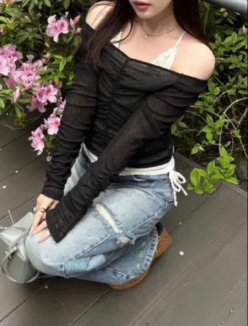 senee 드레이프 시어 투웨이 탑스 블랙