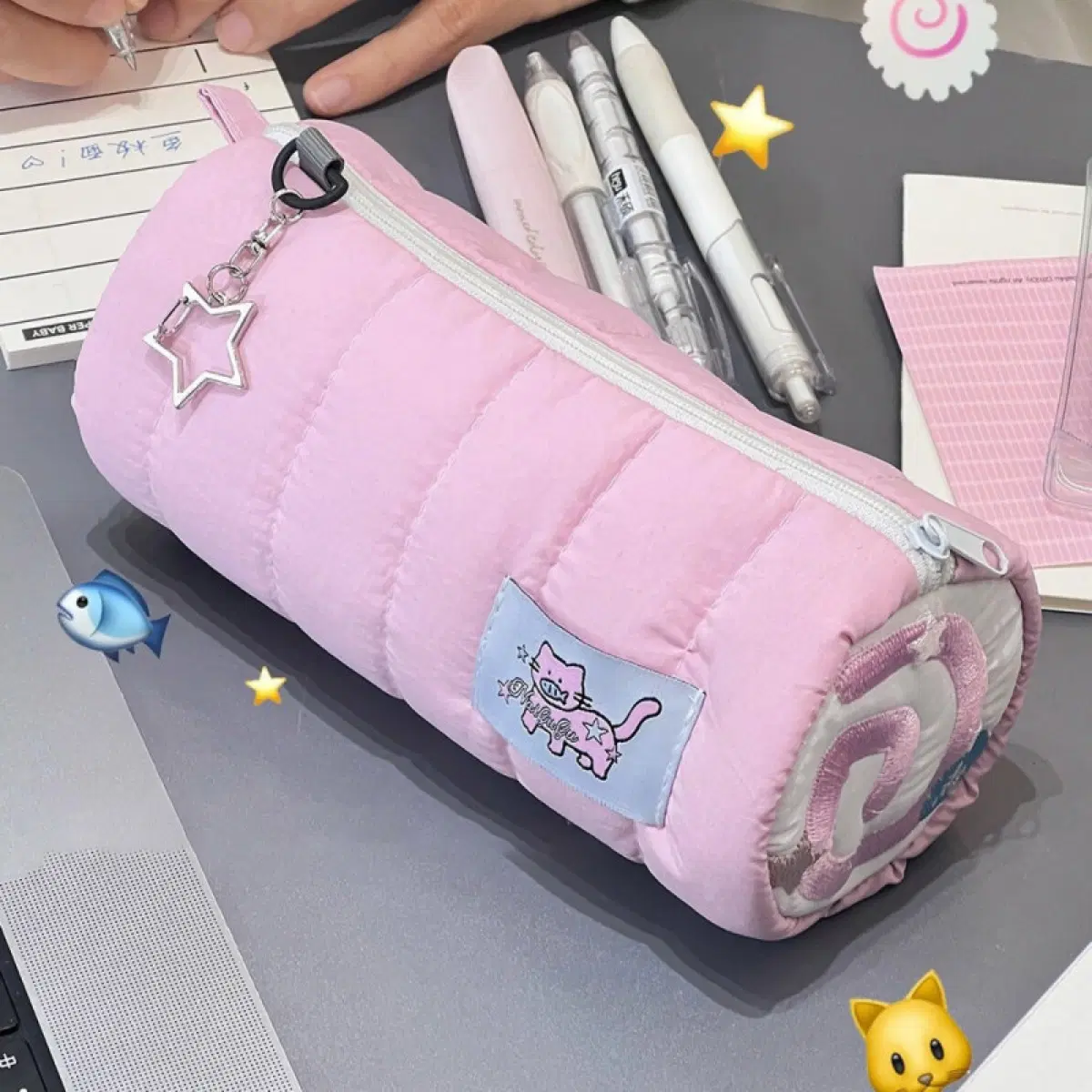 핑크 연분홍색 나루토마키 필통 파우치 롤케이크 산리오 빈티지