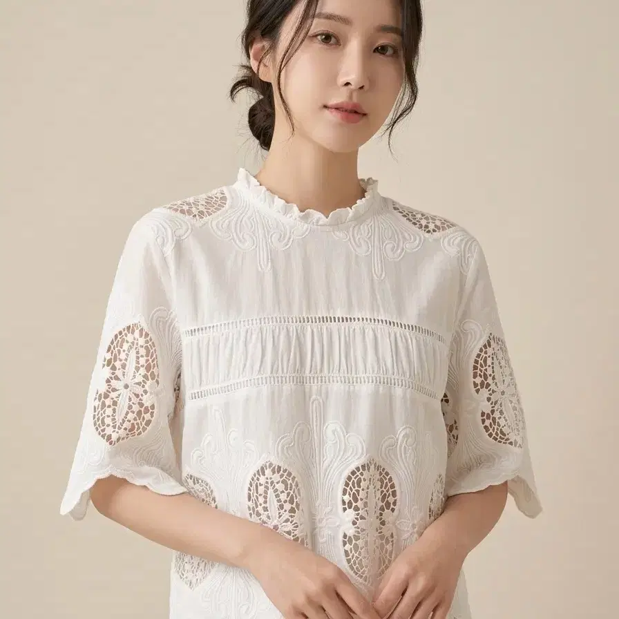 a.second(아세컨드) 레이스 펀칭 자수 블라우스 | 화이트 | 55(S)
