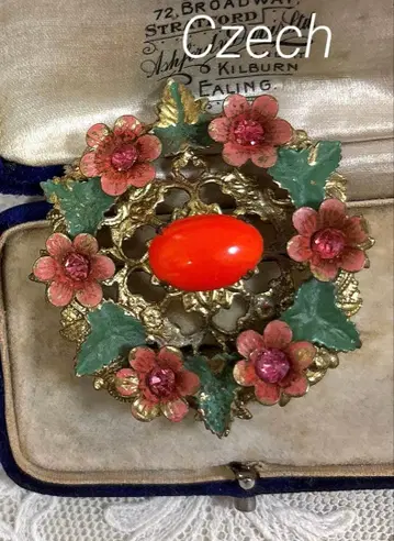 체코제 빈티지 브로치 flower 에나멜 장식