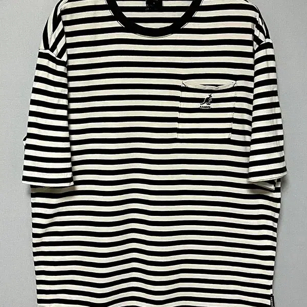 KANGOL 캉골 스트라이프 포켓 남자 반팔티 블랙/화이트 L 100