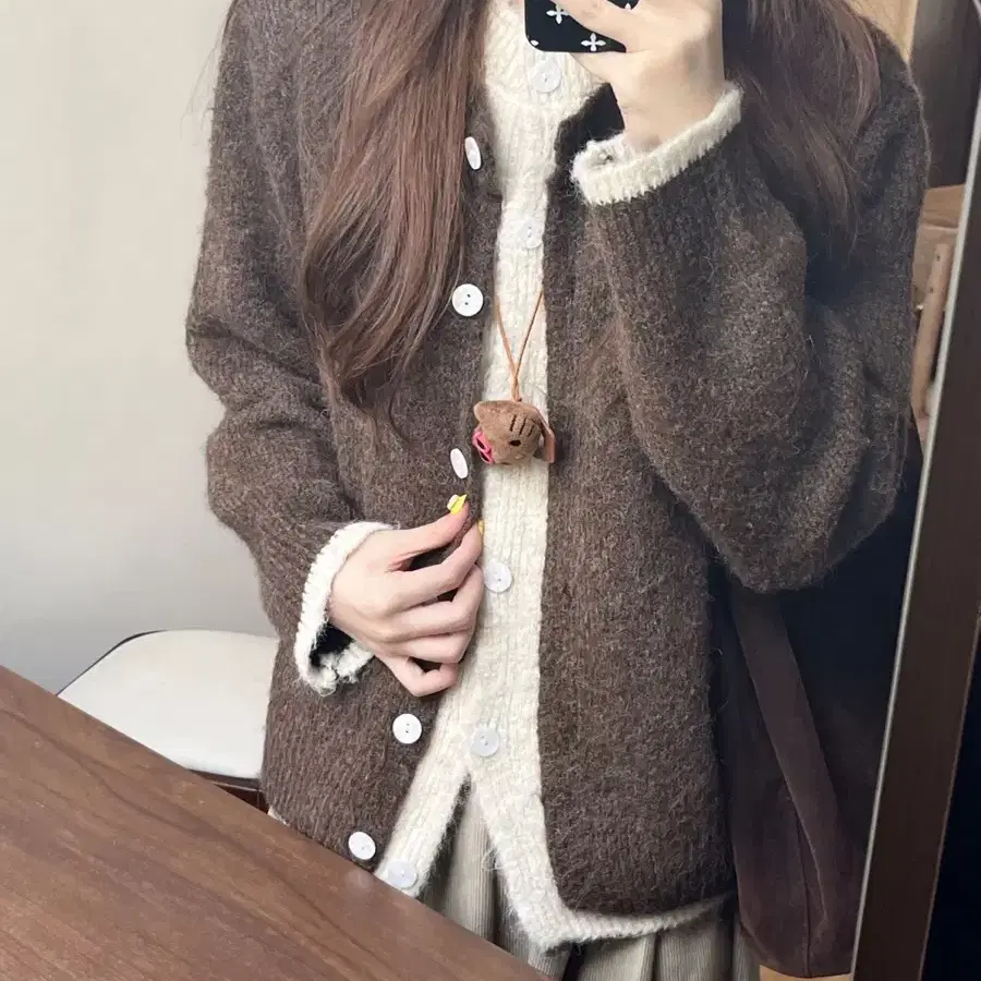 브라운 갈색 니트 가디건 앙고라 모리걸 레이어드 빈티지