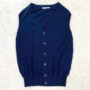 SLOANE 14G 천축 메리노울 V넥 니트 베스트 프론트 오픈 네이비 3