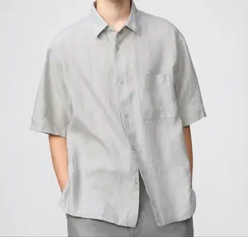 UNIQLO :C 프리미엄 린넨 오버 사이즈 셔츠 반팔 그레이