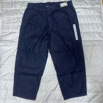미사용 UNIQLO 와이드 테이퍼드 청바지 진한 블루