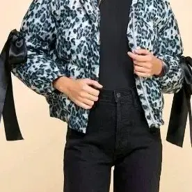레오파드 푸퍼 자켓 그레이 수입L