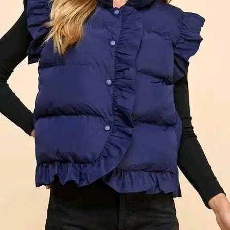 네이비 프릴 패딩 조끼 수입 러플네이비L