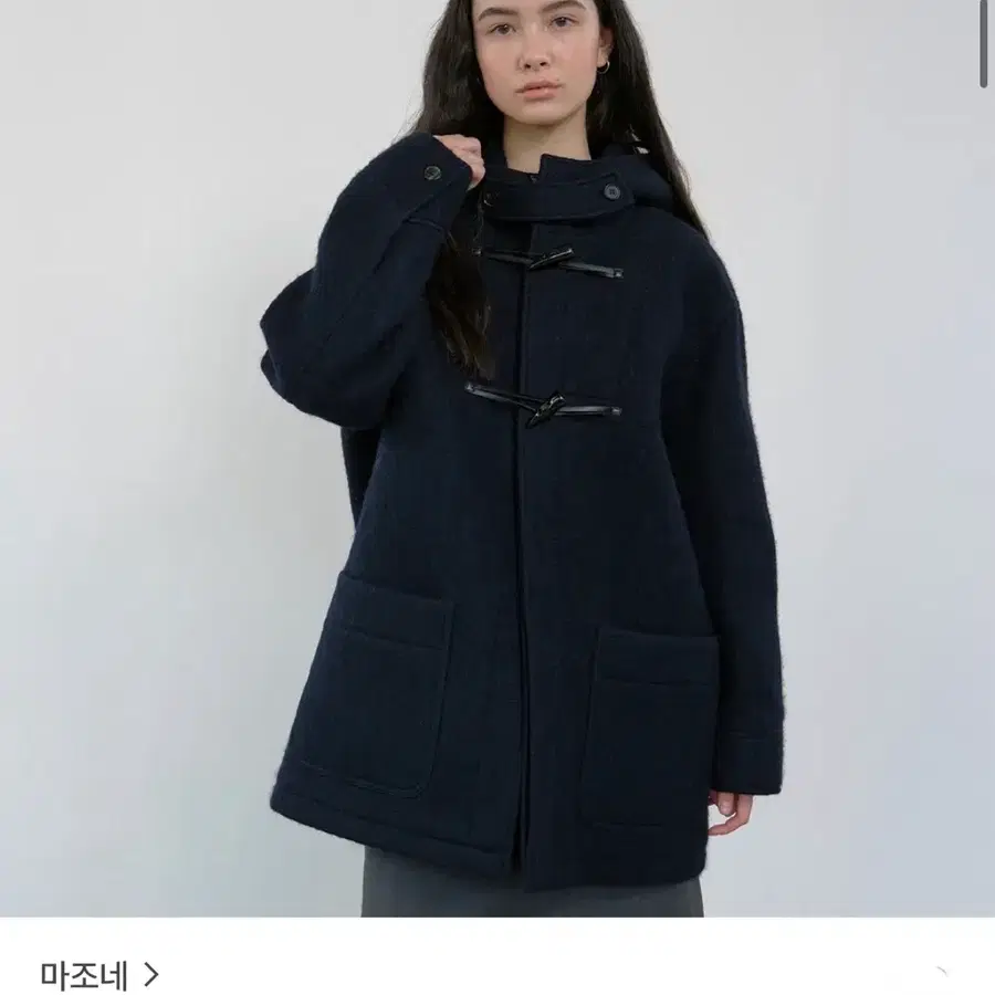 마조네 알파카 하프 더플 코트 네이비
