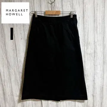 MARGARET HOWELL 마 혼방 박스 플리츠 A라인 스커트 I 블랙