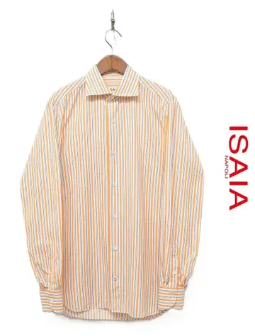 A486 ISAIA 이자이아 드레스 셔츠 스트라이프 오렌지 이탈리아제