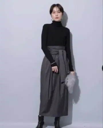Arpege story 하이웨스트 리본 코쿤 스커트 2 스트라이프 그레이