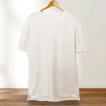 빌트 무지 반팔 티셔츠 크루넥 밑단 슬릿 L 화이트 면 혼방 평상복