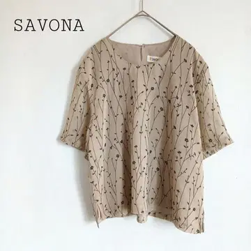 SAVONA 사보나 보태니컬 무늬 반팔 쉬폰 블라우스 풀오버 일본제