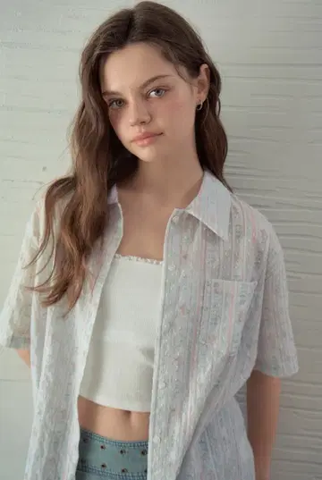아우어노스텔지아 Vintage Floral Half Shirt_Pink