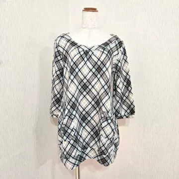 마리끌레르 체크 무늬 튜닉 ( M ) 멀티 컬러 7부 소매 체형 커버