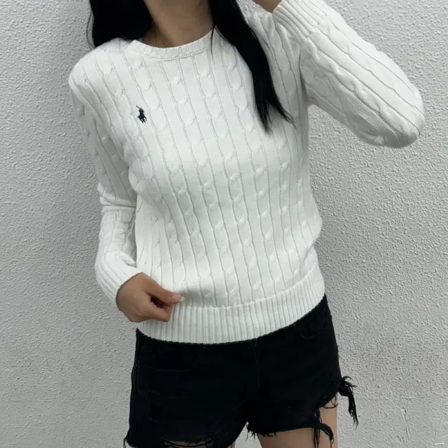 폴로 랄프로렌 네이비포니 화이트 꽈배기 니트 s