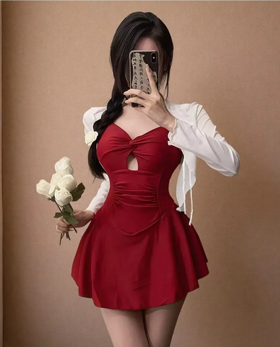 새제품,가디건포함) 레드 버건디 원피스 수영복 여름