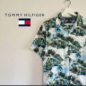 TOMMY HILFIGER 알로하 셔츠 반팔 셔츠 코튼 린넨 M