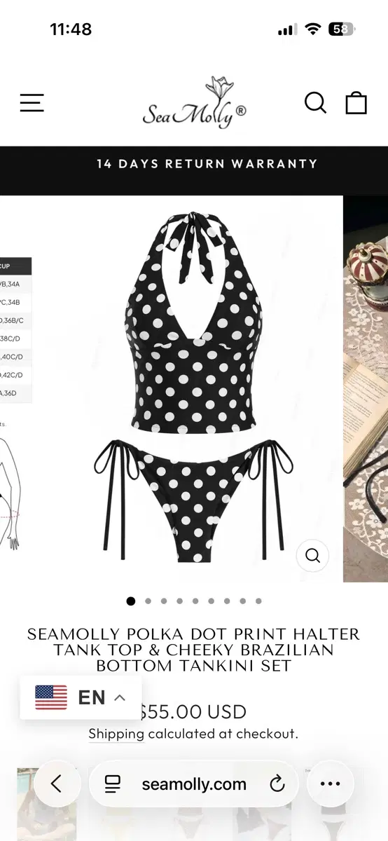 Seamolly 씨몰리 Polka Dot Print Halter Tankini 비키니 세트 팔아요