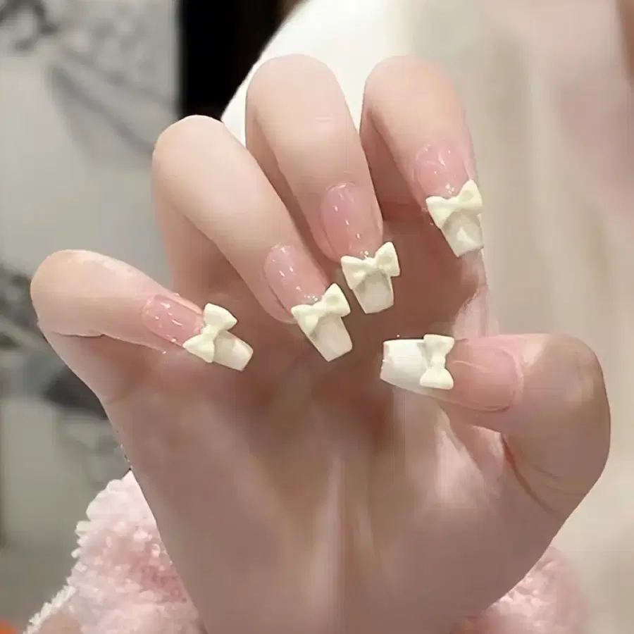 리본 네일팁 아이보리 귀여운 프렌치 프렌치네일 양산형