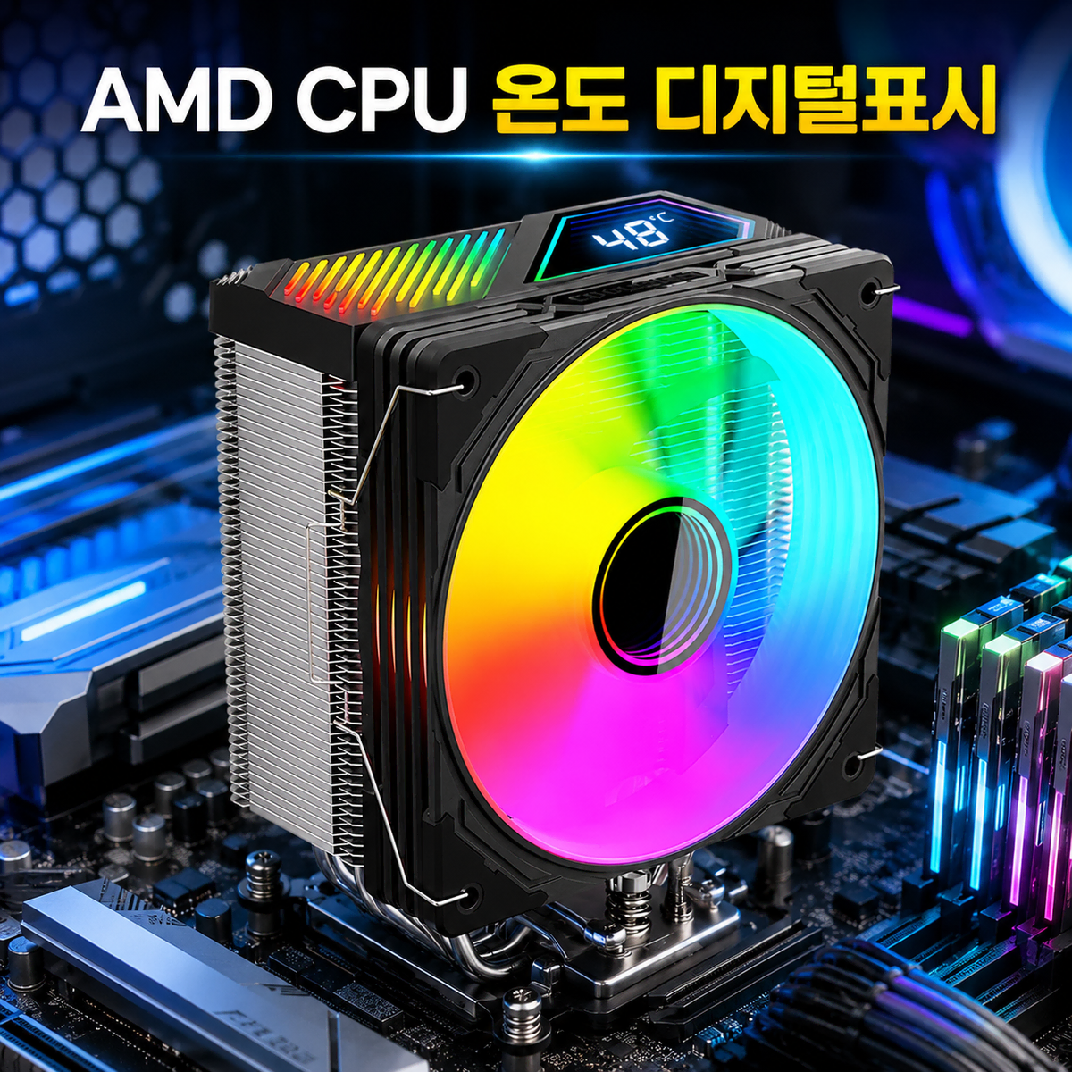 (새상품)[BF539] Coms CPU 쿨러 120mm ARGB 인텔 AMD 온도확인 디스플레이