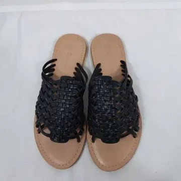 [ 24.0cm ] CESMONY 뜨개질 가죽 플랫 샌들 블랙