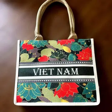 VIET NAM 로고 토트백 연꽃 패턴 다낭 베트남 로터스
