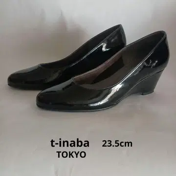 t-inaba 에나멜 웨지솔 펌프스 블랙 23.5cm