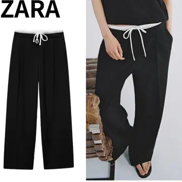 ZARA 와이드 레그 팬츠 더블 허리 밴딩 새상품 블랙