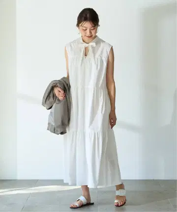 IENA (이에나) 폴리에스테르 티어드 원피스 롱 원피스 화이트
