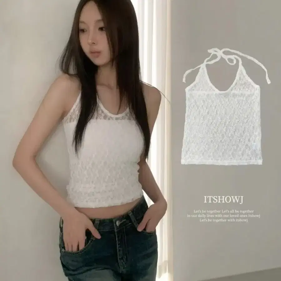 [새상품] 에이블리 홀터넥 시스루 레이스 나시