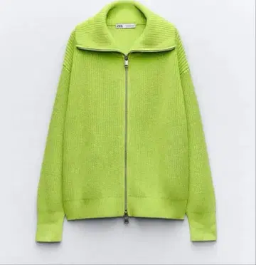 미사용 새상품 ZARA 집업 니트 가디건 라임 그린