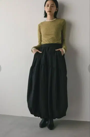 STYLEMIXER 티어드 벌룬 스커트 블랙