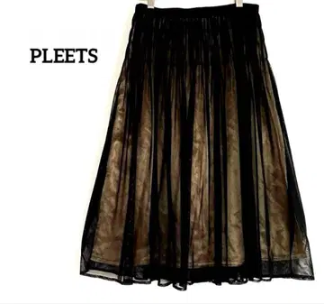 이노우에 플리츠 PLEETS 시어 튤 스커트 레이어드 스타일 블랙 금 M
