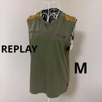 REPLAY 슬리브리스 카키 프린지