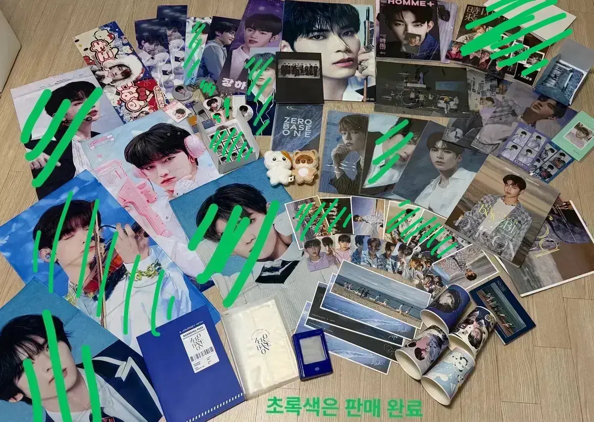 제로베이스원 앤더블 굿즈 모음 100원부터~4000원까지 슬로건 바인더 엽서 뱃지 키링