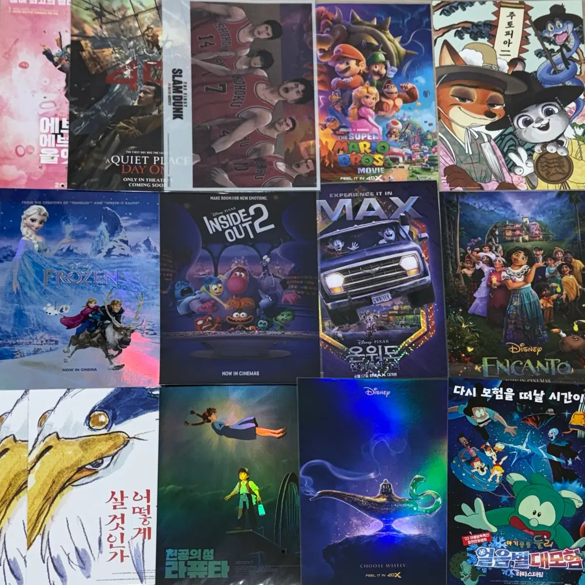 (14장일괄)영화 애니 포스터 모음 겨울왕국 돌비 imax 슬램덩크 슈퍼마리오브라더스 주토피아2 인사이드아웃2 온워드 알라딘 둘리 에에올