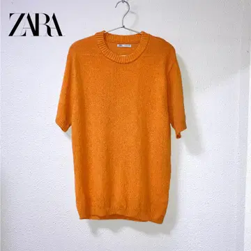 ZARA 워셔블 코튼 반팔 니트 오렌지 크루넥 M