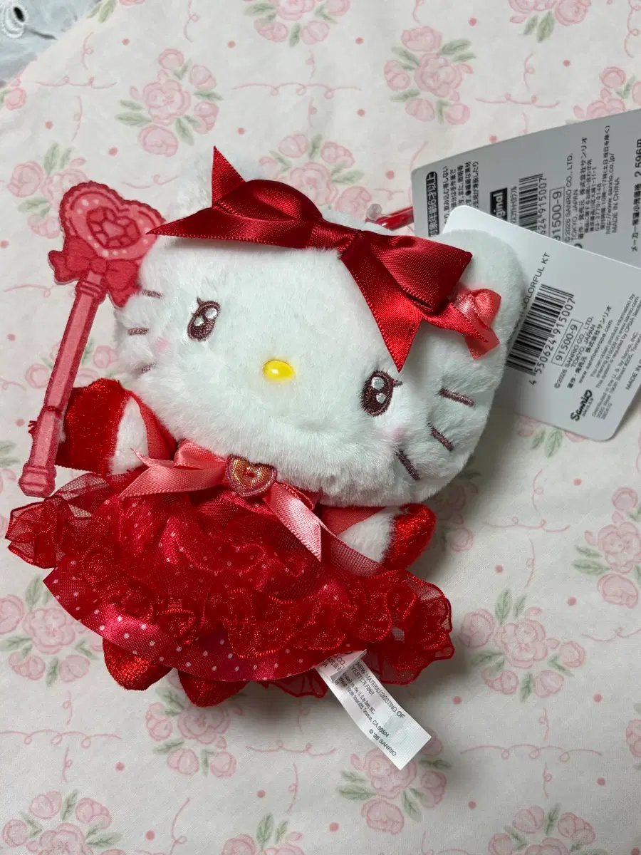 산리오 컬러풀 디자인 드레스 요술봉 키티 인형 키링 마스코트