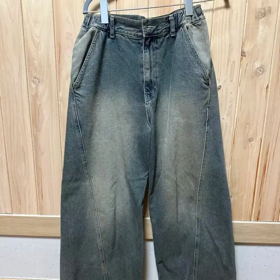 아캄 paneled denim pants 1사이즈 와이드데님