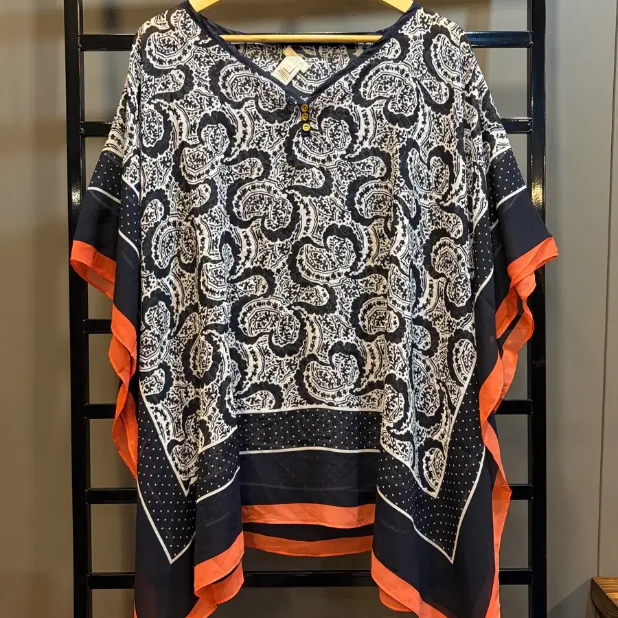 [L/XL] 탈보트 TALBOTS 페이즐리 스카프 판초 시스루 블라우스 3.9