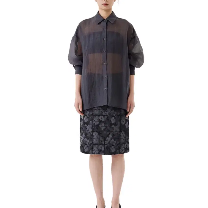 포코포스카 JACQUARD COLUMN MIDI SKIRT (GRAY)