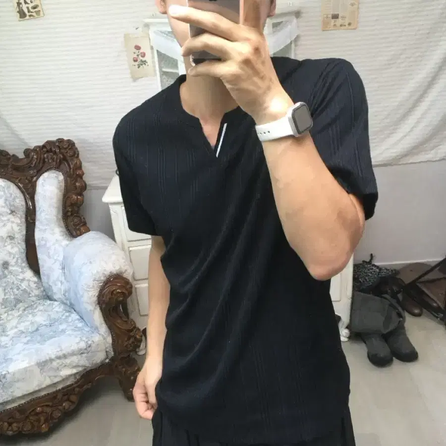 블랙 스트라이프 브이넥 반팔 1342 모리걸 일본빈티지 y2k 스트릿 갸루 펑키