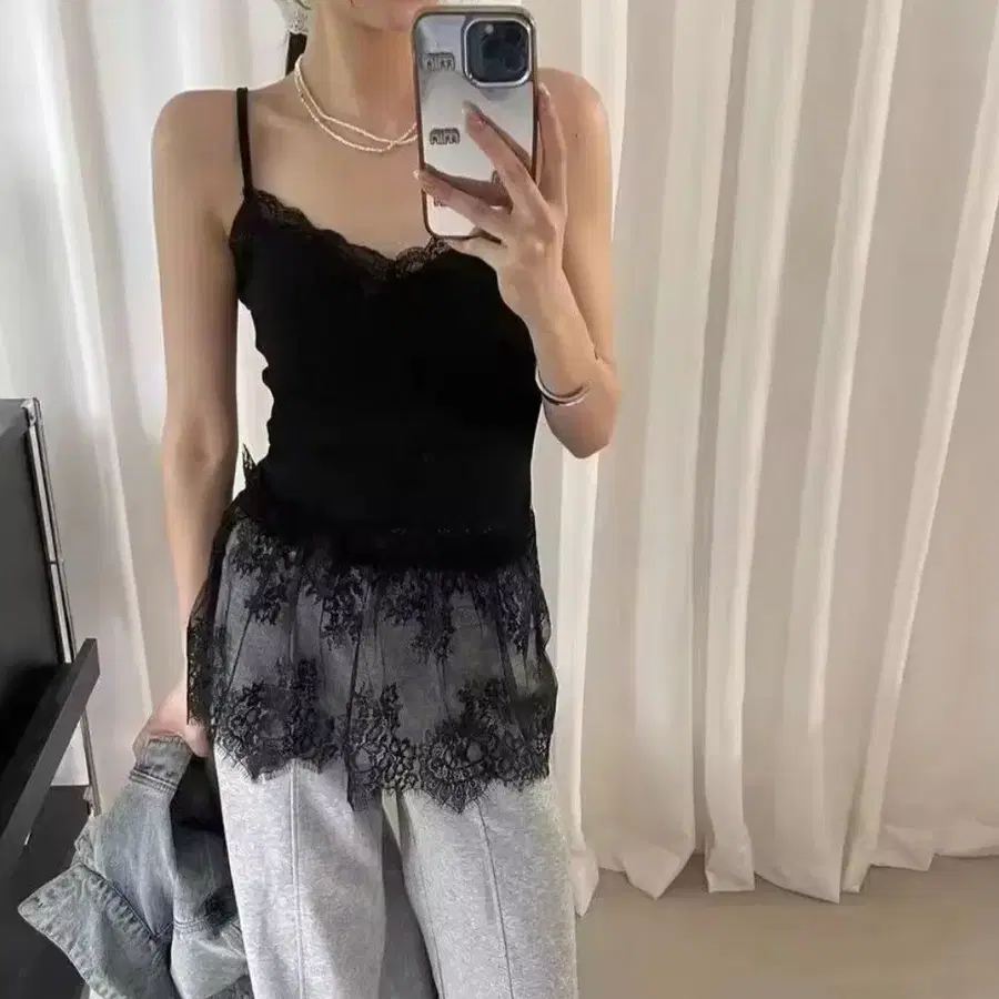 (새상품)블랙 레이스 나시탑