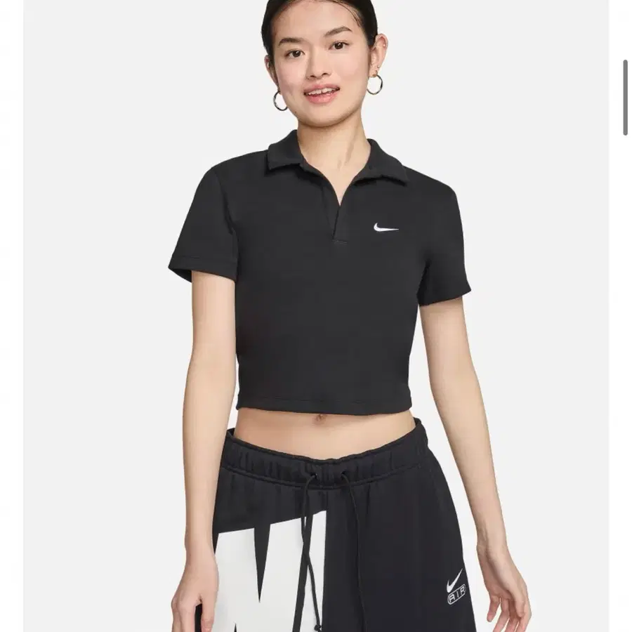 정품 나이키 크롭 카라 반팔티 (블랙,토프베이지)