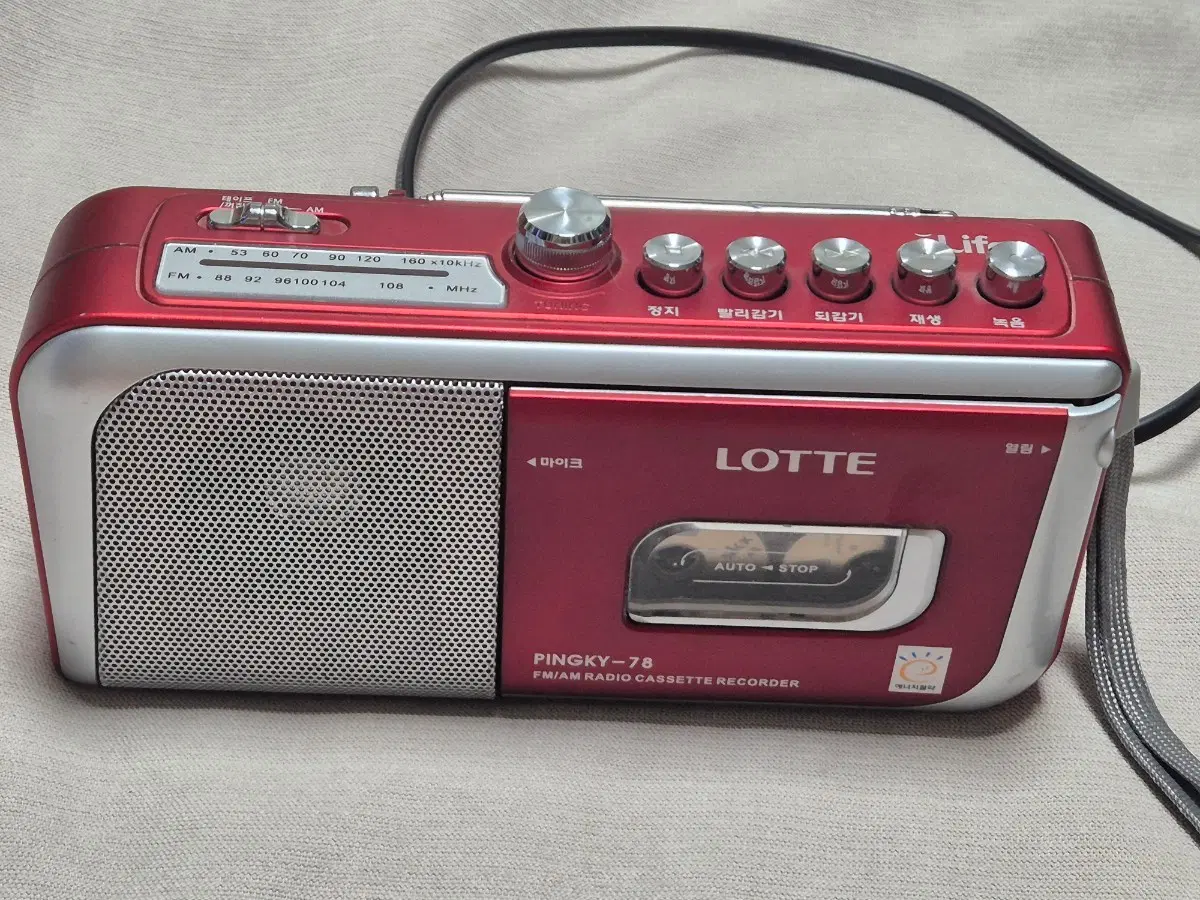 롯데 핑키-78 FM/AM 라디오 카세트 레코더 레드