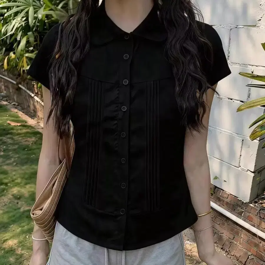 반팔 블라우스 셔츠 블랙 XS