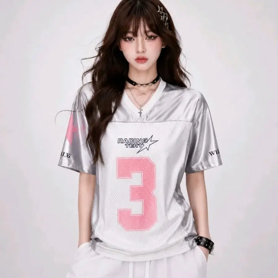 실버 핑크 블록코어 티셔츠 블록코어룩 y2k 반팔티 메쉬티셔츠 매쉬티셔츠 아이돌 하이틴룩